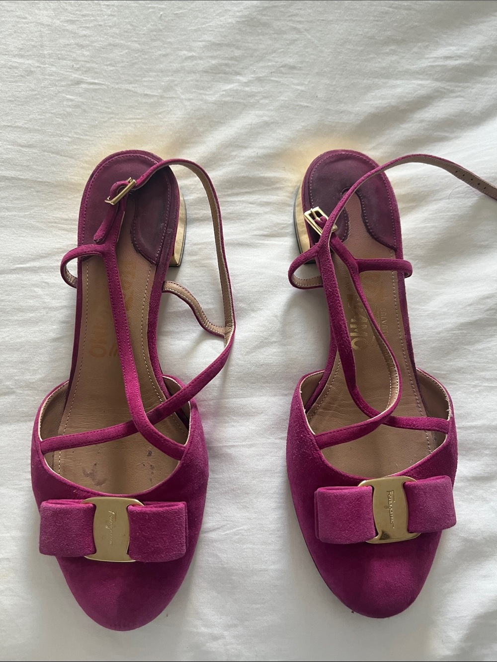 Salvatore Ferragamo Fuchsia Suede Bow Slingback Heels